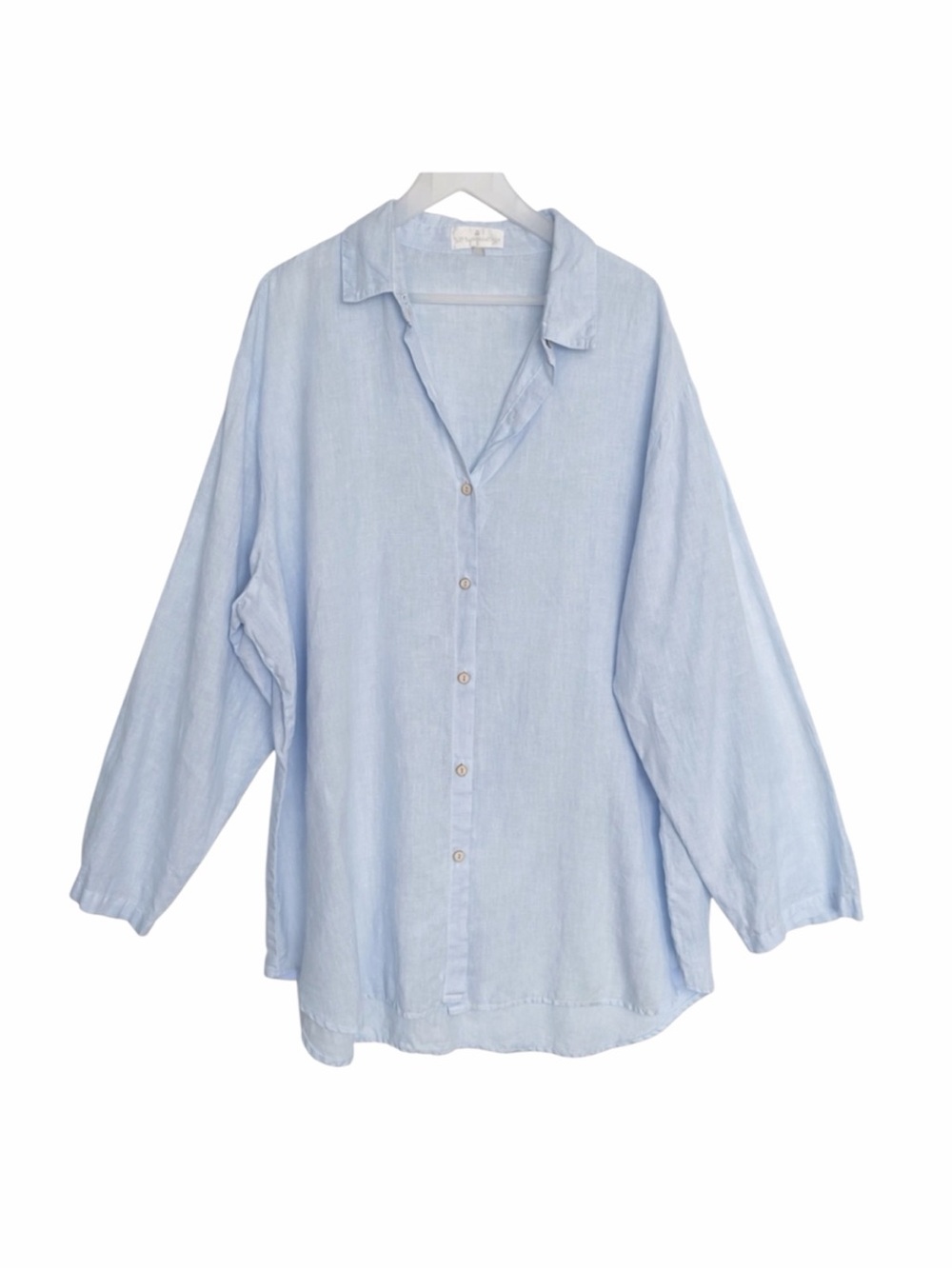 Soft Surroundings Linen Button Front Tunic Top Light Blue Women’s 1X Plus Size